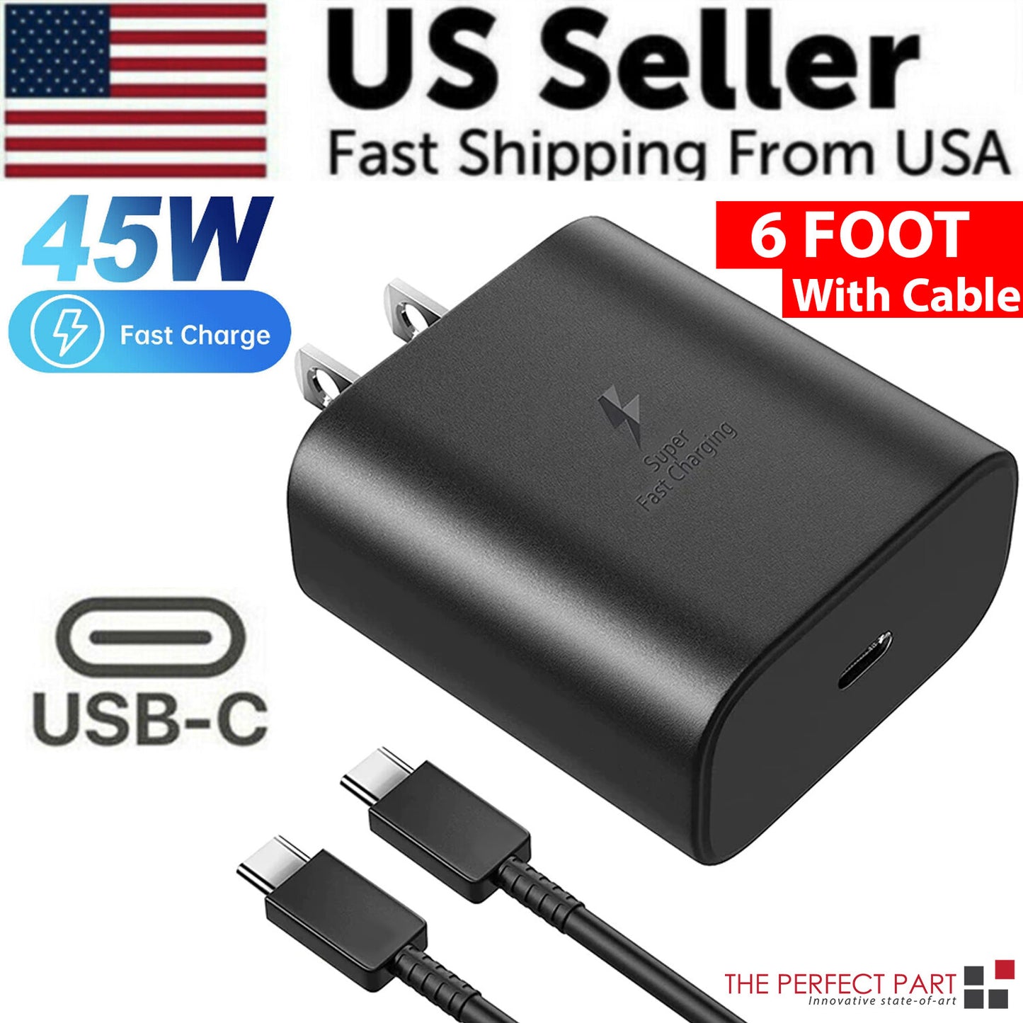 45W USB-C Super Fast Wall Charger + 6FT Cable for Samsung Galaxy S25 S24 S23 S22