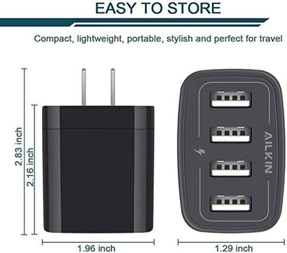 Wall Charger, USB Charger Adapter,  4.8A 4Multi Port Fast Charging Station Power Base Block Plug Cube Brick for Iphone 17 16 15 14 SE 13 12 11Pro Max/X/Plus, Samsung A16/A17/S25/S24 Kindle Plug