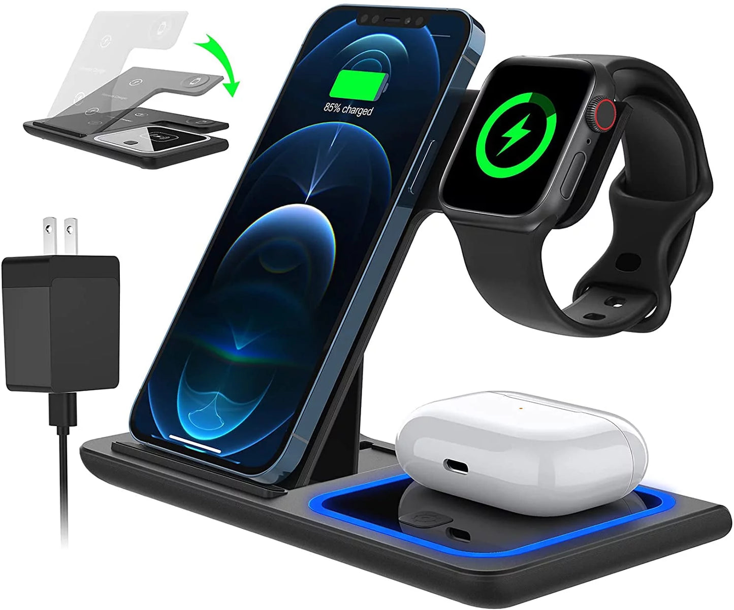 Wireless Charger, 18W Fast Iphone Charging Station Compatible for Iphone 17/16/15/14/13/12/11/Pro Max/Plus, 3 in 1 Wireless Charger Stand for Iwatch SE 11/10/9/8/7/6/5/4, Airpods Pro 2/3/4