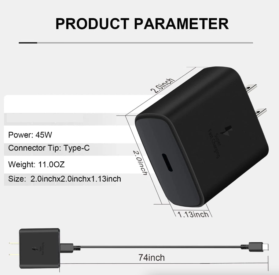 45W USB-C Super Fast Wall Charger + 6FT Cable for Samsung Galaxy S25 S24 S23 S22